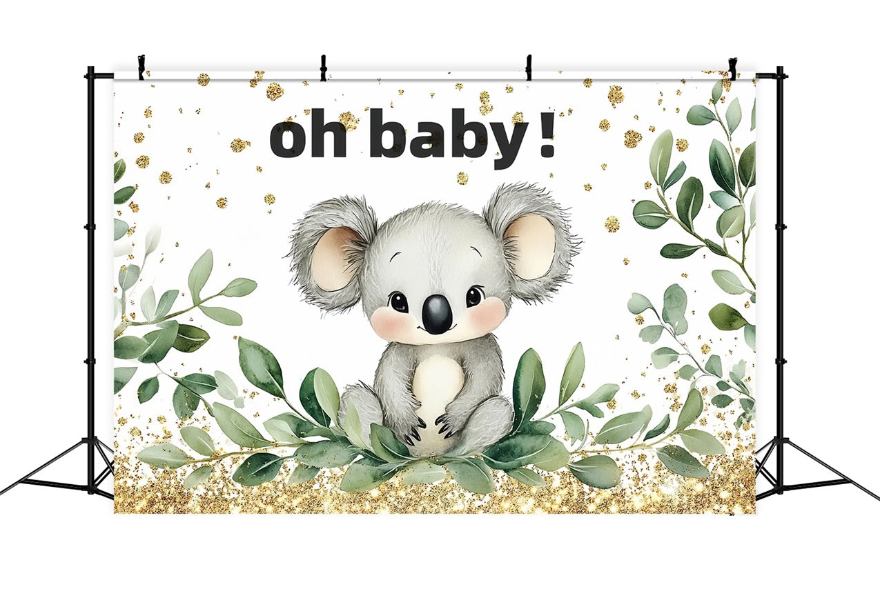 Backdrops Baby Shower Koala Greenery Glitter Backdrop CSH2-162