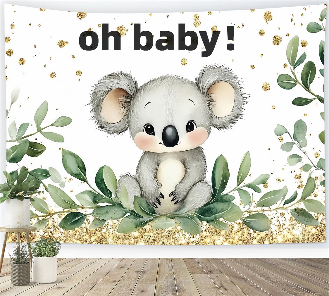 Backdrops Baby Shower Koala Greenery Glitter Backdrop CSH2-162