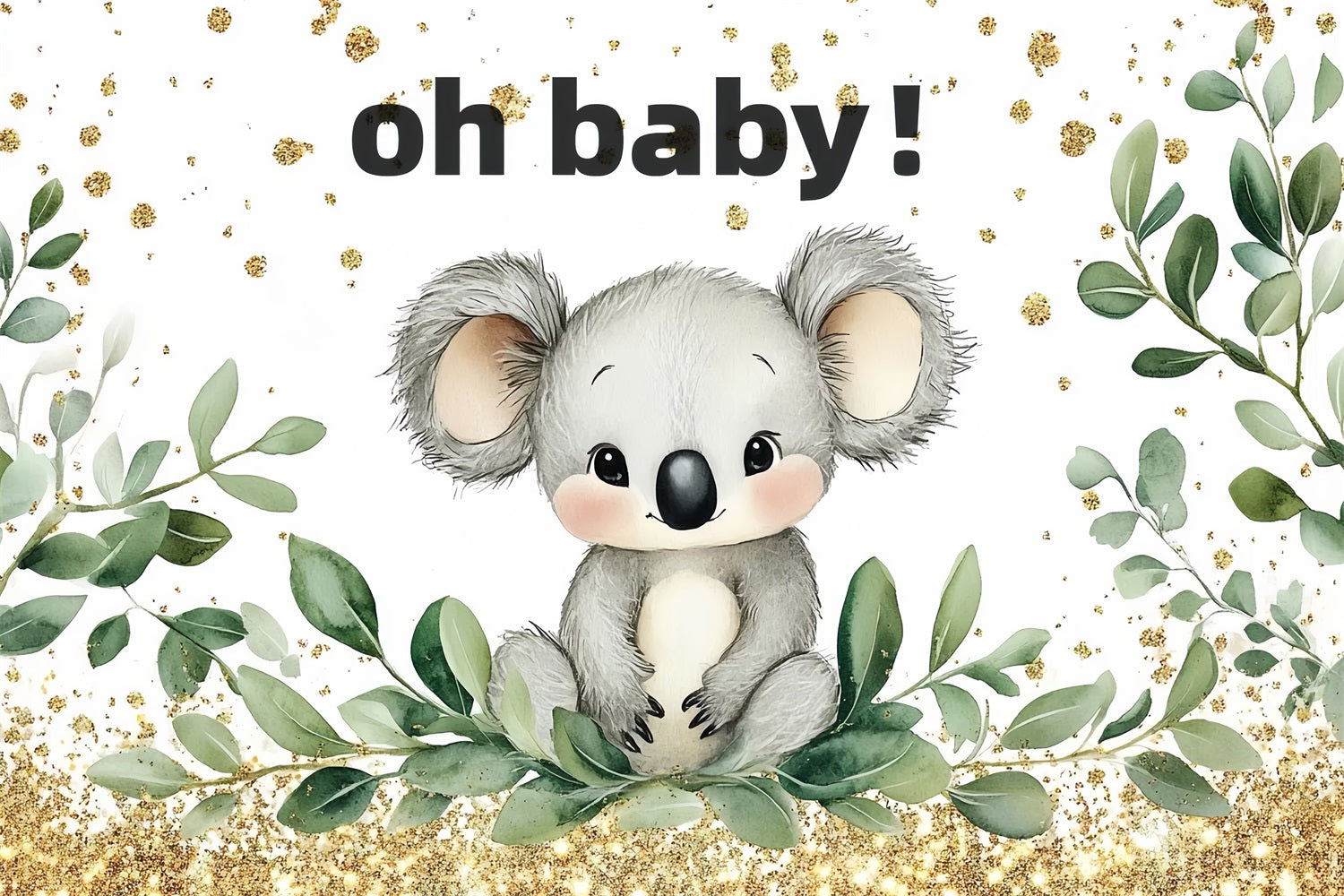 Backdrops Baby Shower Koala Greenery Glitter Backdrop CSH2-162