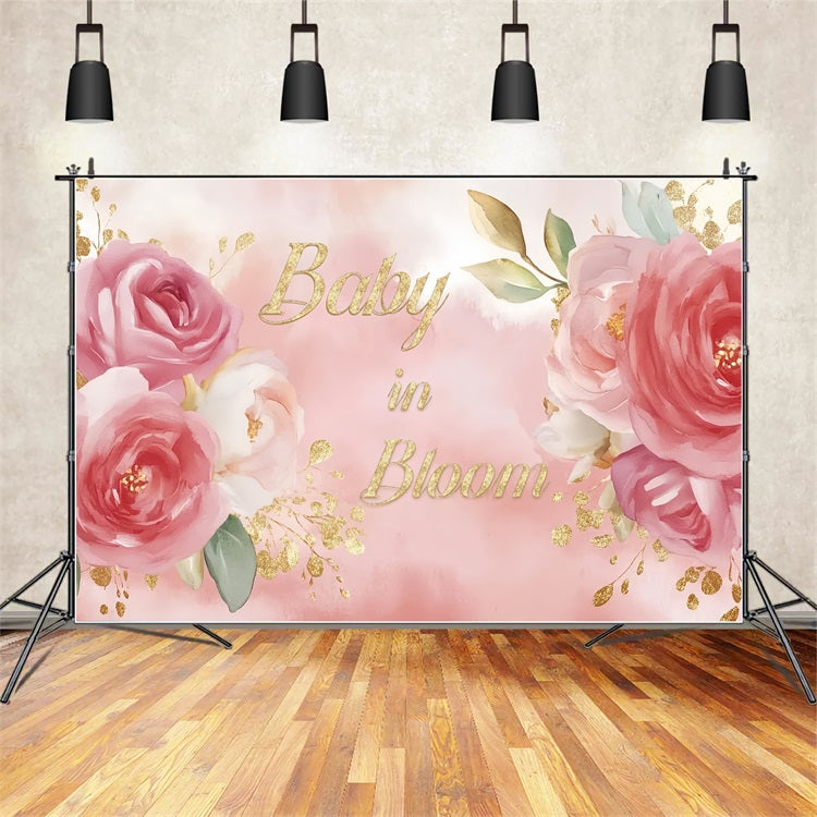 Baby Shower Flower Backdrop Ideas Gold Glitter Backdrop CSH2-163