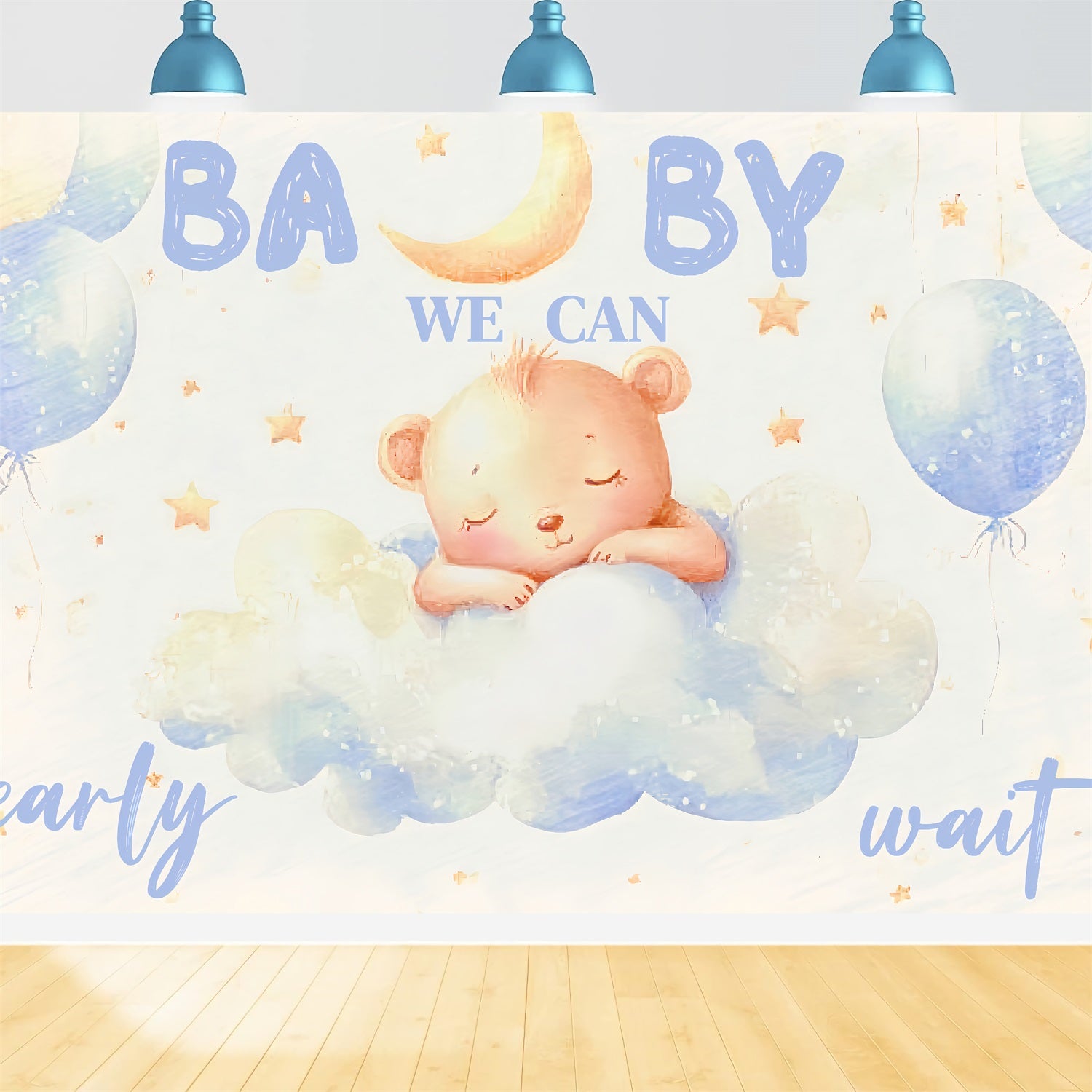 Baby Shower Bear Backdrop Clouds Stars Backdrop CSH2-164