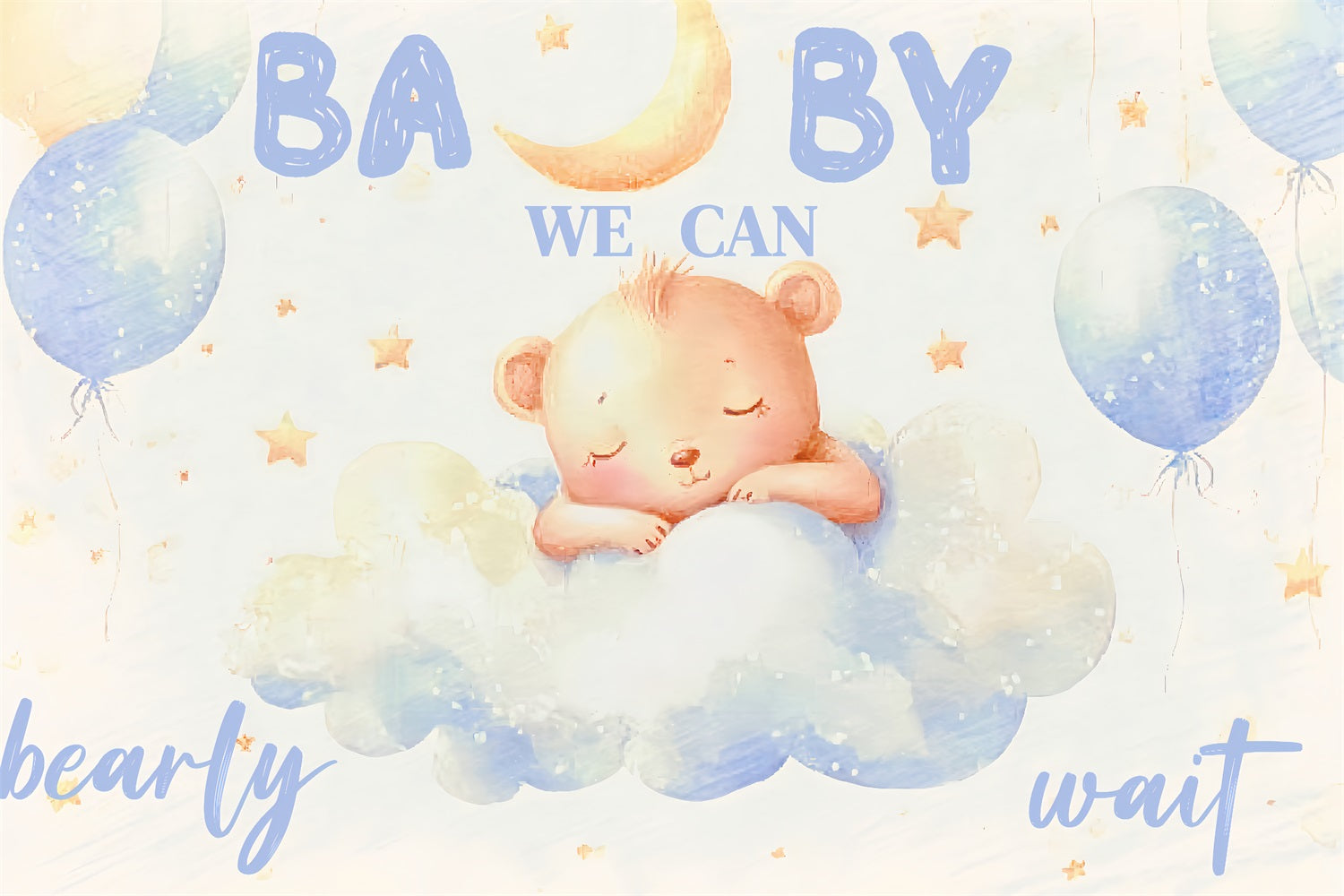 Baby Shower Bear Backdrop Clouds Stars Backdrop CSH2-164