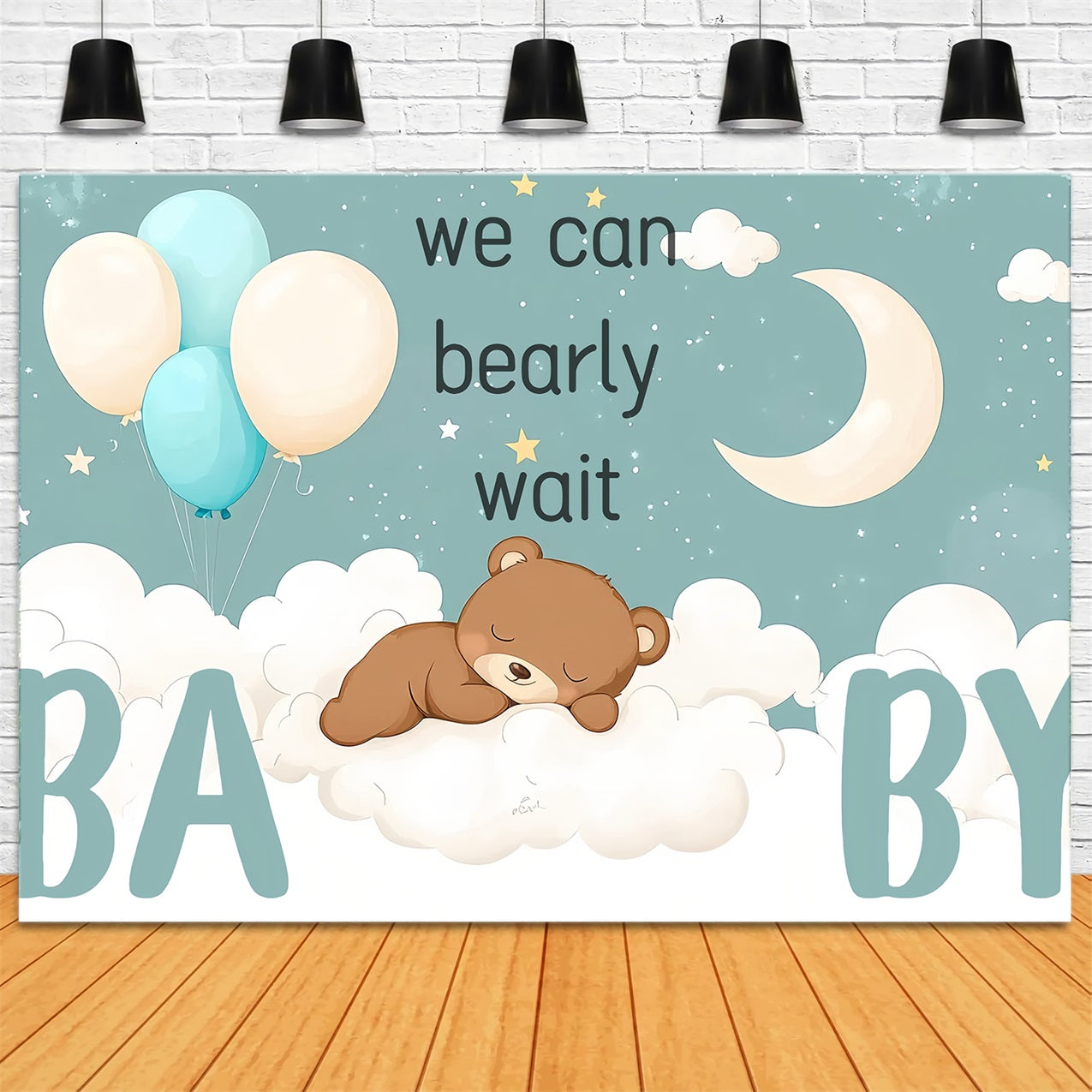 Cloud Backdrop Baby Shower Bear Balloon Backdrop CSH2-165