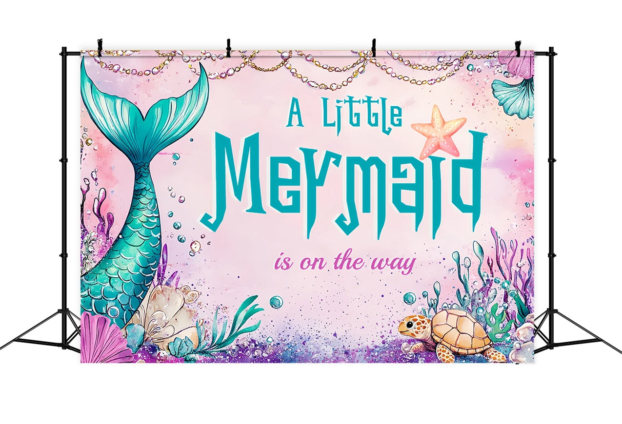 Baby Shower Backdrop For Girl Mermaid Tail Turtle Backdrop CSH2-166