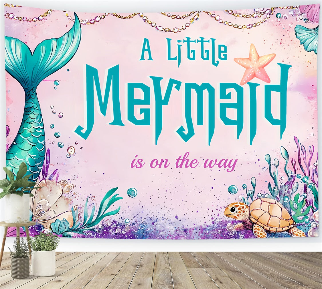 Baby Shower Backdrop For Girl Mermaid Tail Turtle Backdrop CSH2-166