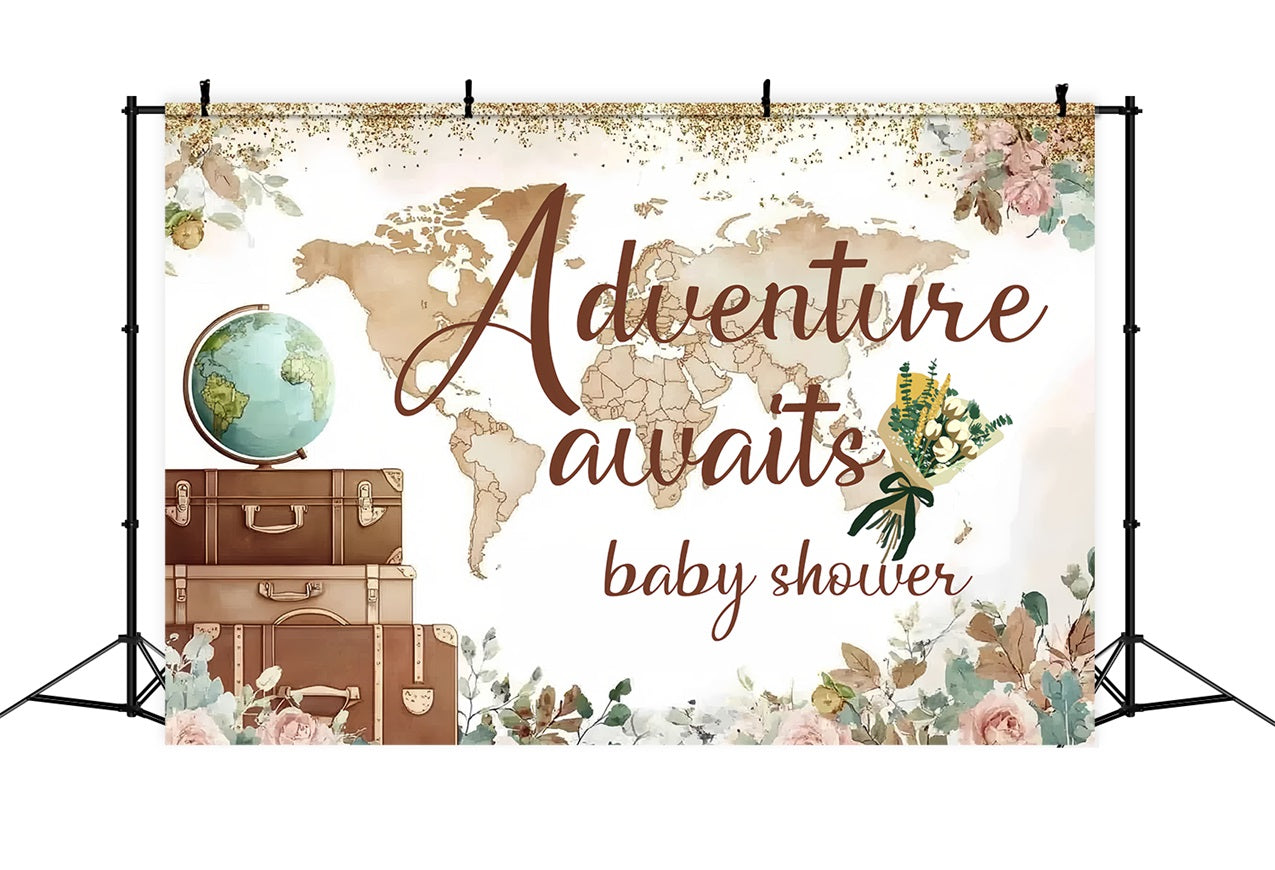 Photo Backdrops Baby Shower Adventure Map Floral Backdrop CSH2-169