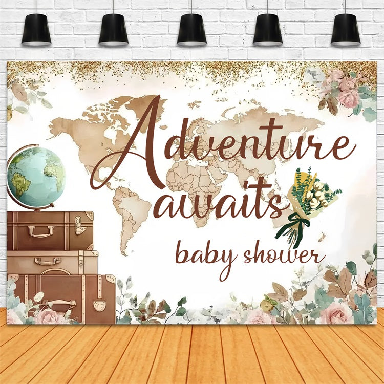 Photo Backdrops Baby Shower Adventure Map Floral Backdrop CSH2-169