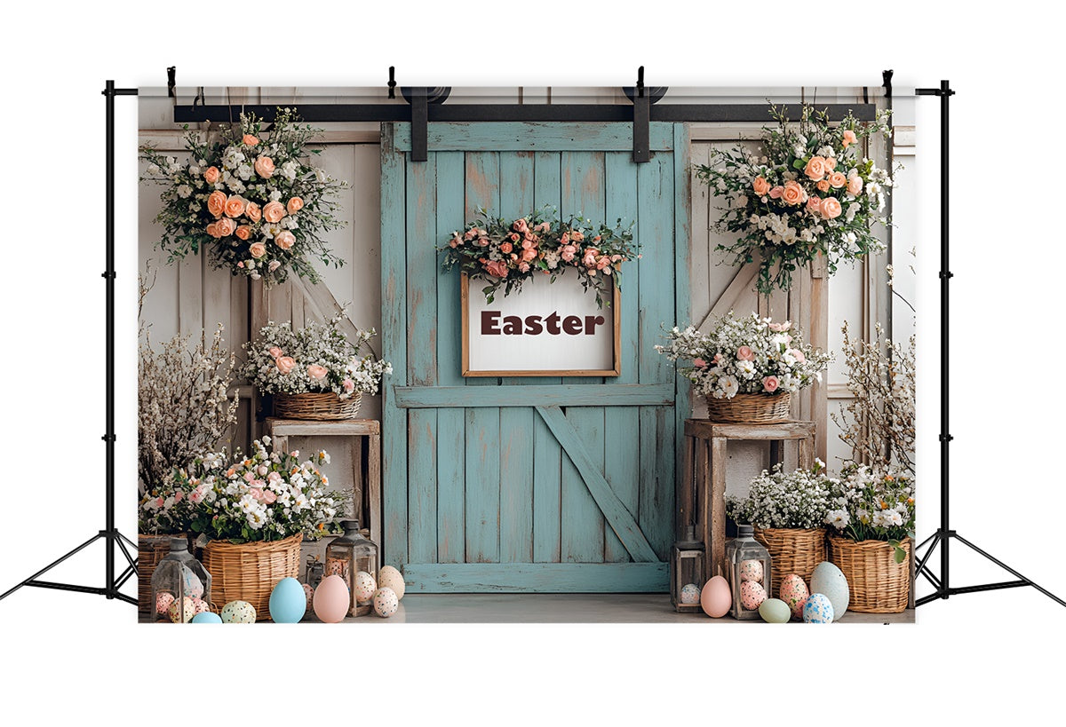 Photography Backdrop Easter Floral Door Colorful Eggs Backdrop CSH2-17