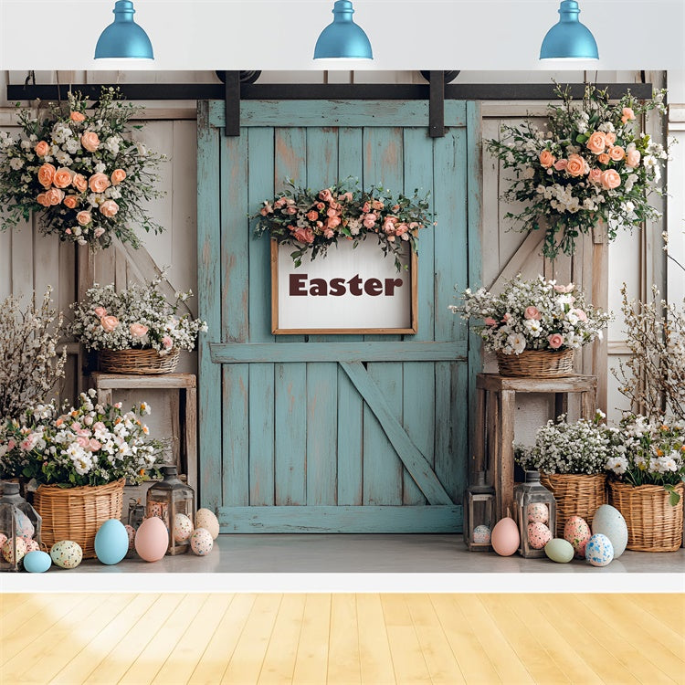 Photography Backdrop Easter Floral Door Colorful Eggs Backdrop CSH2-17