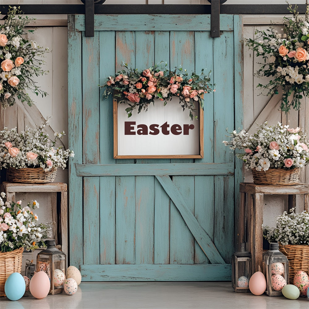 Photography Backdrop Easter Floral Door Colorful Eggs Backdrop CSH2-17