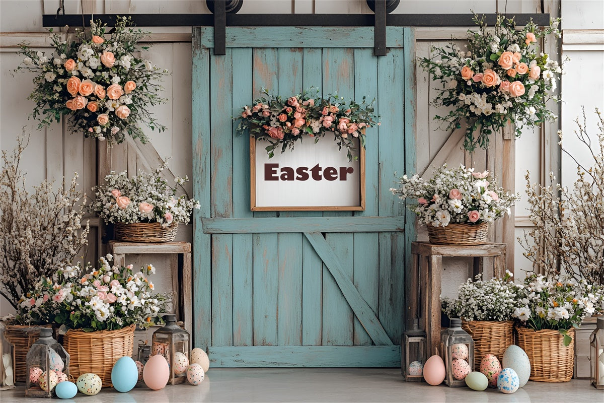 Photography Backdrop Easter Floral Door Colorful Eggs Backdrop CSH2-17