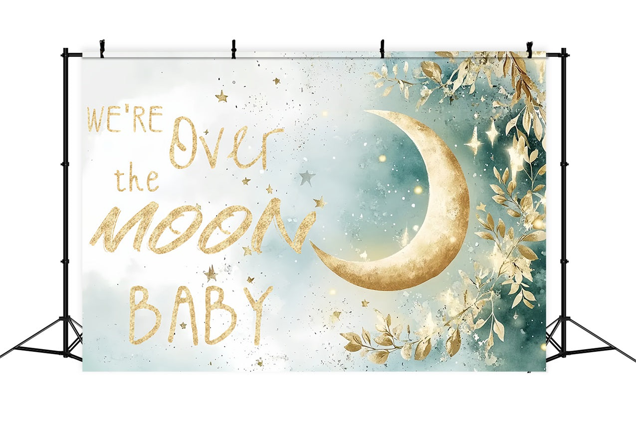 Moon And Stars Baby Shower Backdrop Shimmery Foliage Backdrop CSH2-170