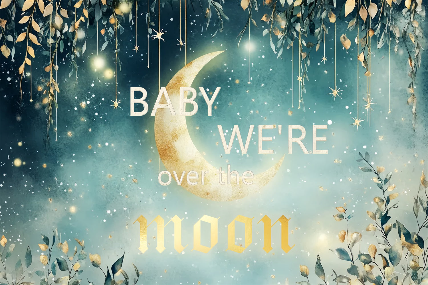 Moon And Stars Backdrop For Baby Shower Hanging Foliage Backdrop CSH2-171