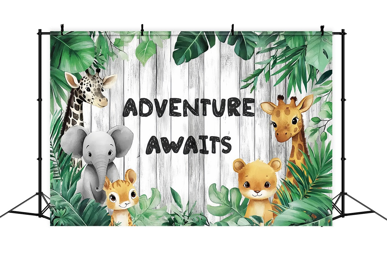 Jungle Backdrops For Baby Shower Animals Greenery Backdrop CSH2-172