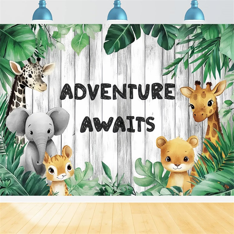 Jungle Backdrops For Baby Shower Animals Greenery Backdrop CSH2-172