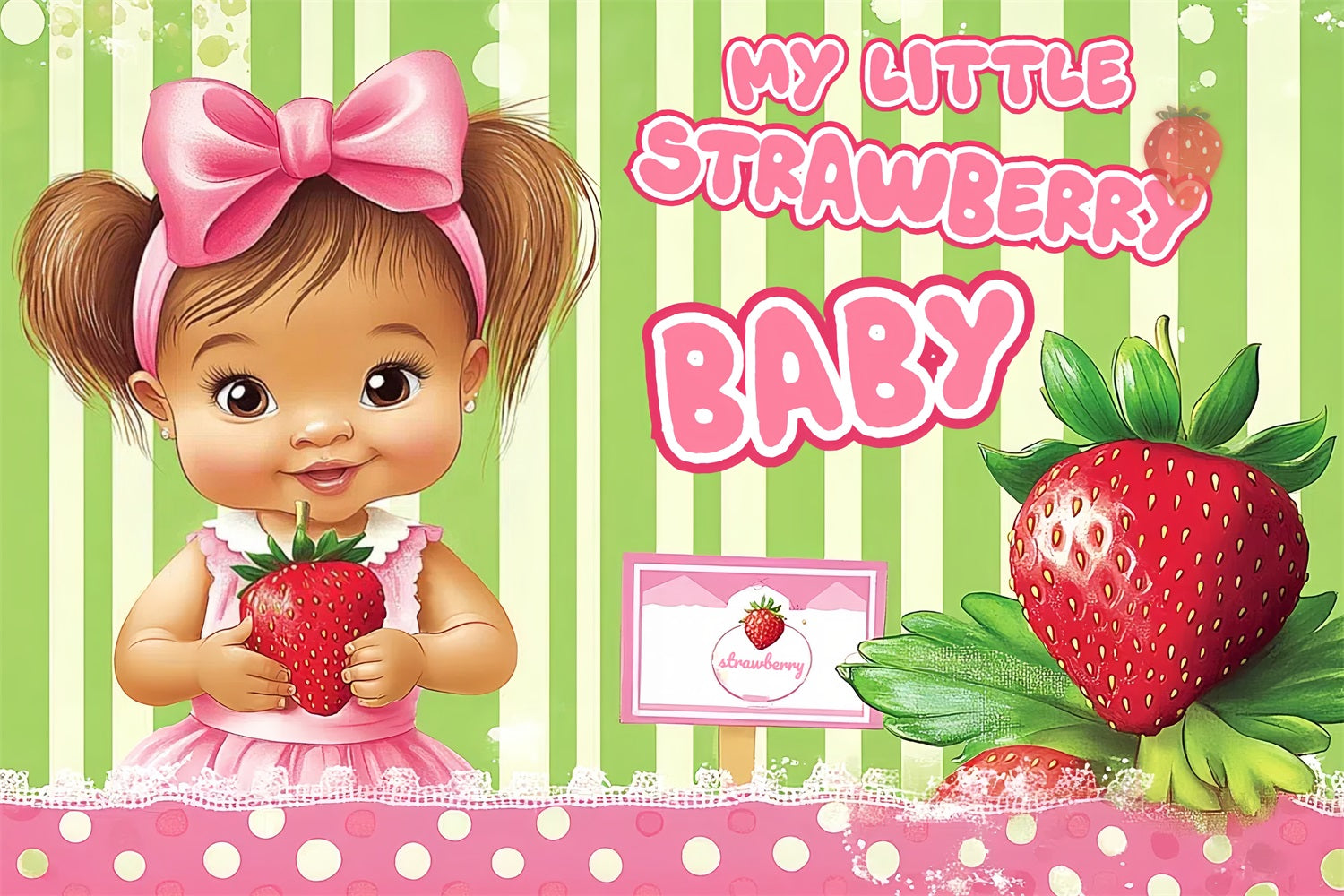 Strawberry Baby Shower Backdrop Sweet Baby Girl Backdrop CSH2-173