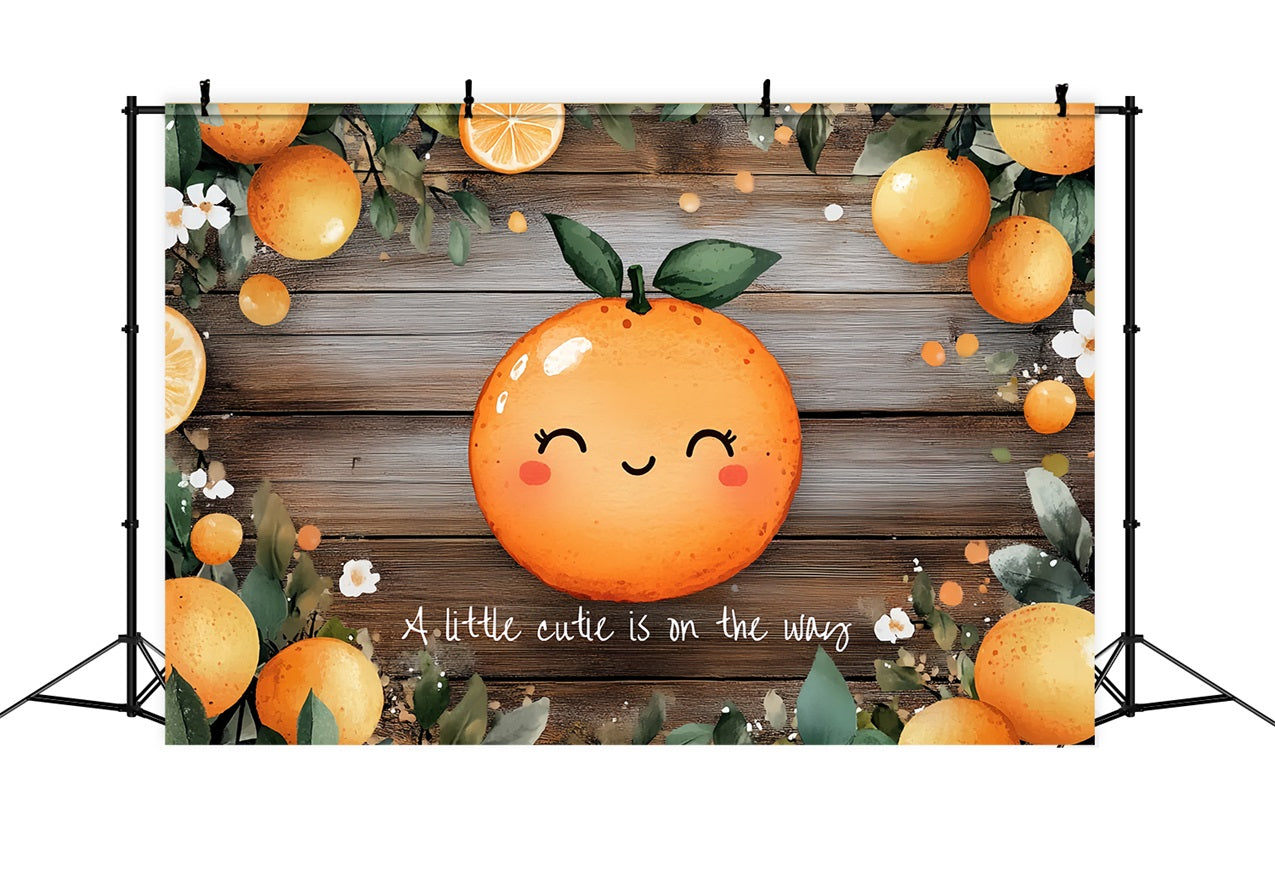 Wood Backdrop Baby Shower Oranges Floral Accents Backdrop CSH2-174