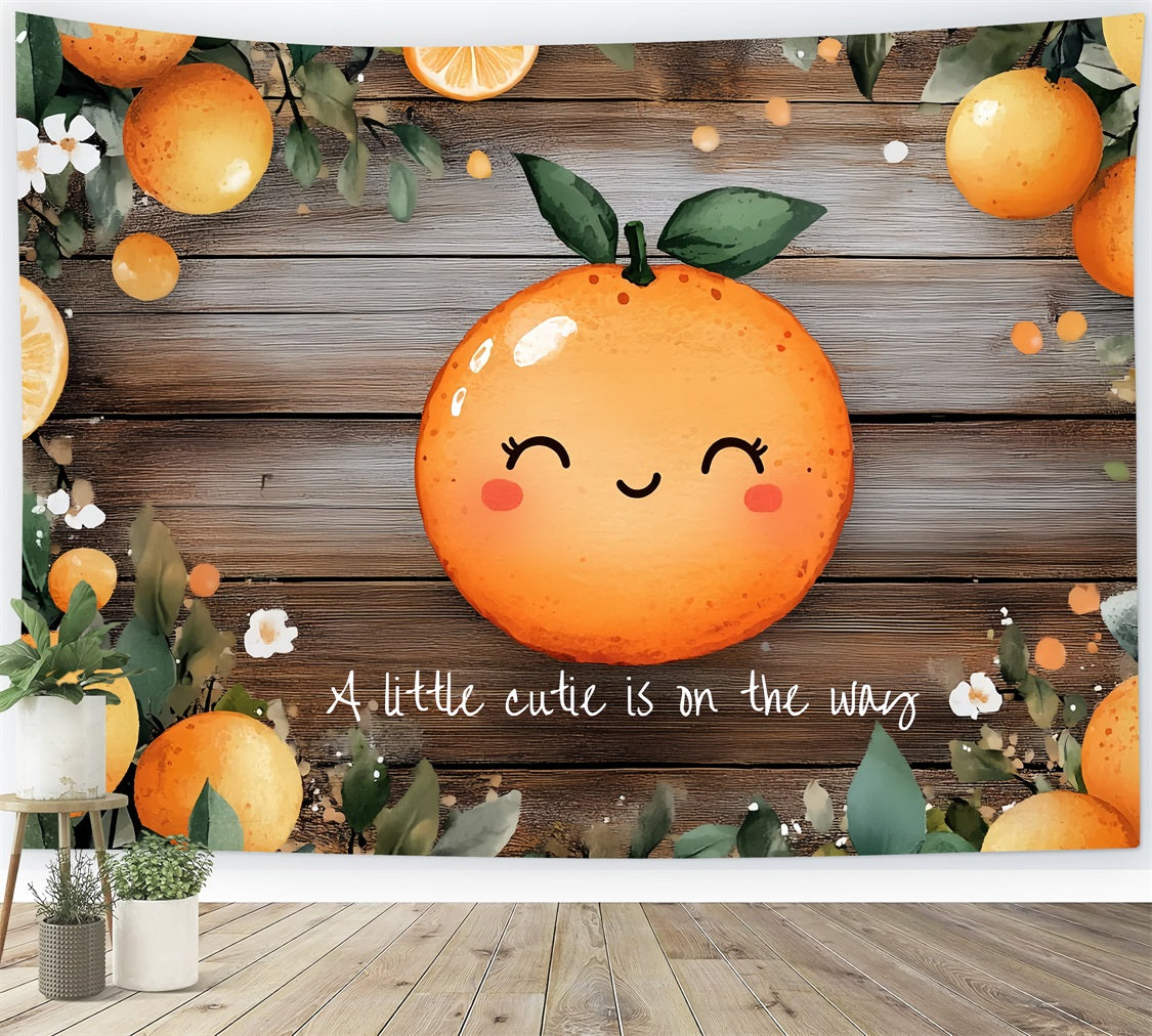 Wood Backdrop Baby Shower Oranges Floral Accents Backdrop CSH2-174