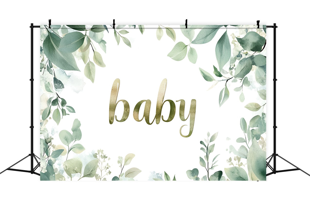 Baby Shower Greenery Backdrop Watercolor Leafy Floral Backdrop CSH2-177