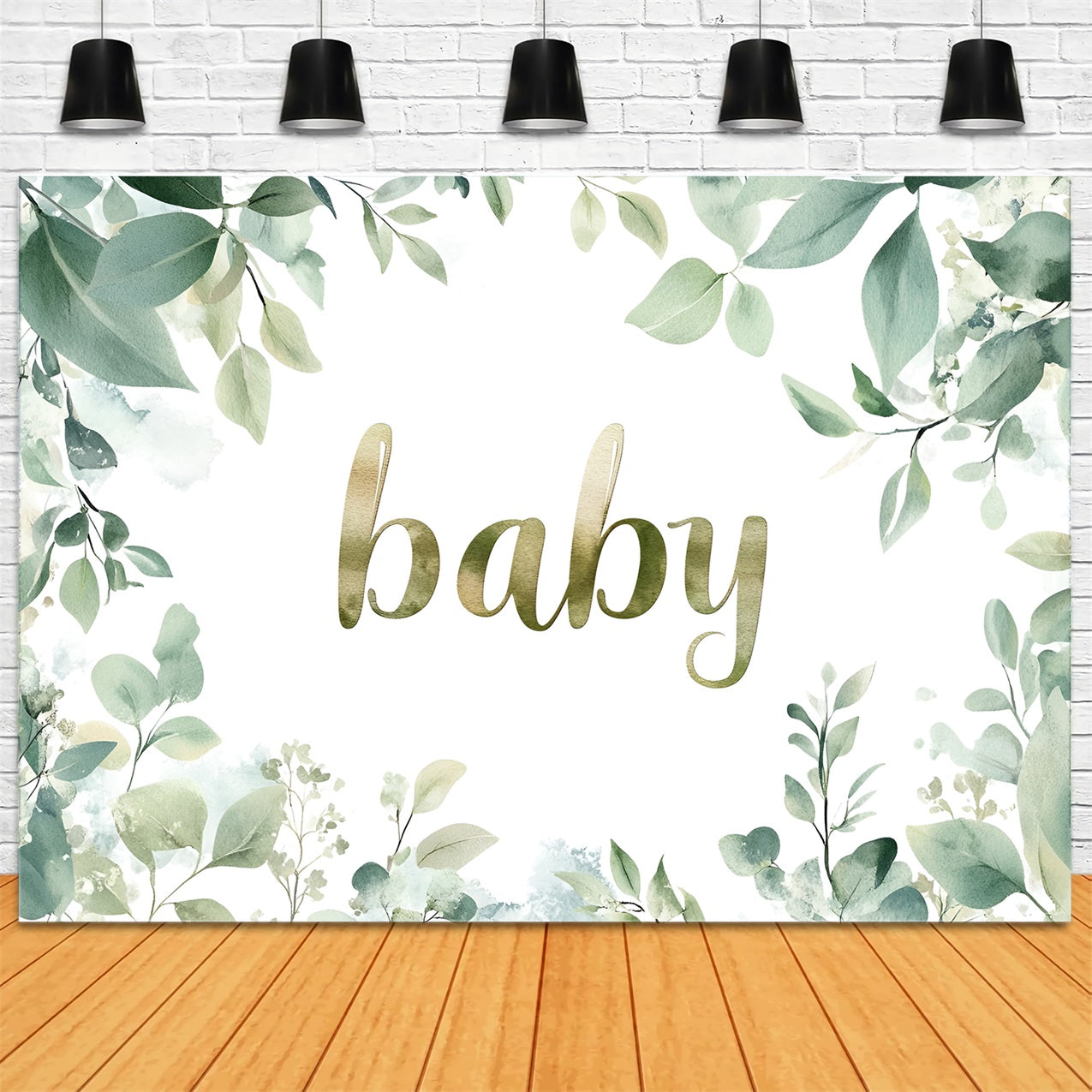 Baby Shower Greenery Backdrop Watercolor Leafy Floral Backdrop CSH2-177