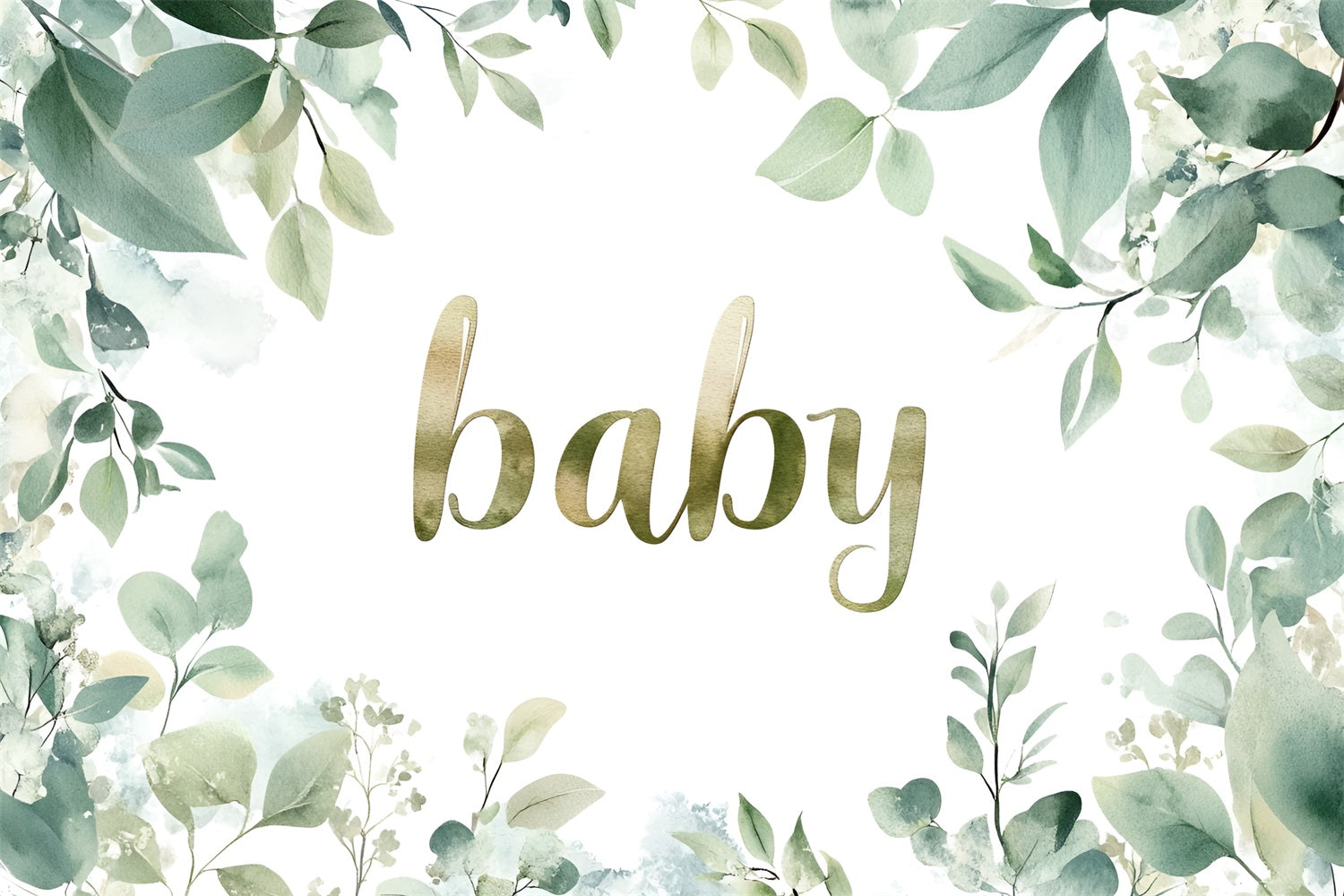 Baby Shower Greenery Backdrop Watercolor Leafy Floral Backdrop CSH2-177