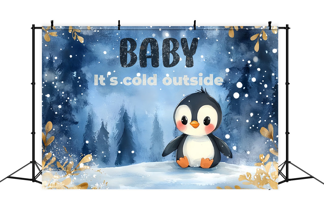 Winter Wonderland Baby Shower Backdrop Snow Little Penguin Backdrop CSH2-178