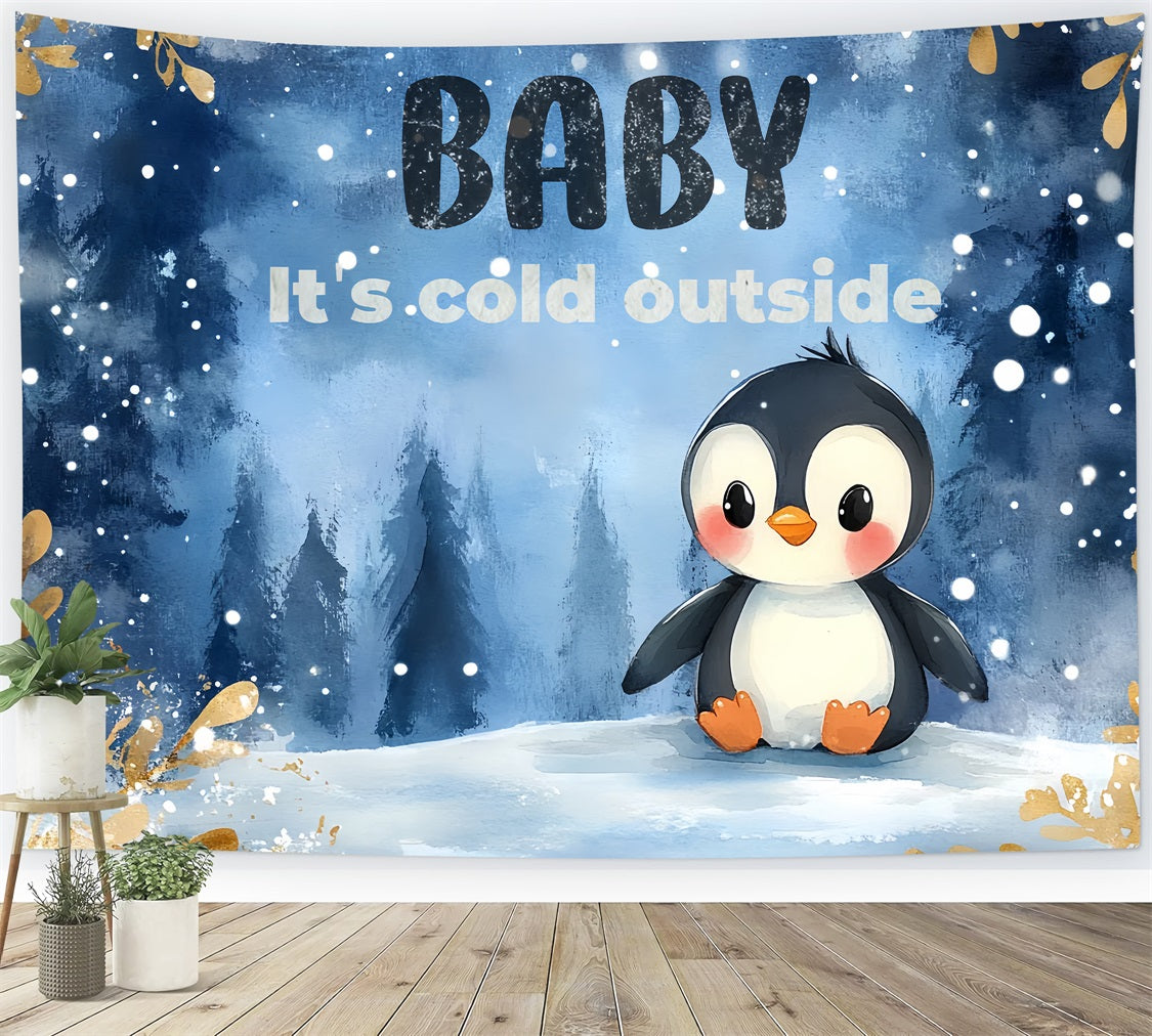 Winter Wonderland Baby Shower Backdrop Snow Little Penguin Backdrop CSH2-178