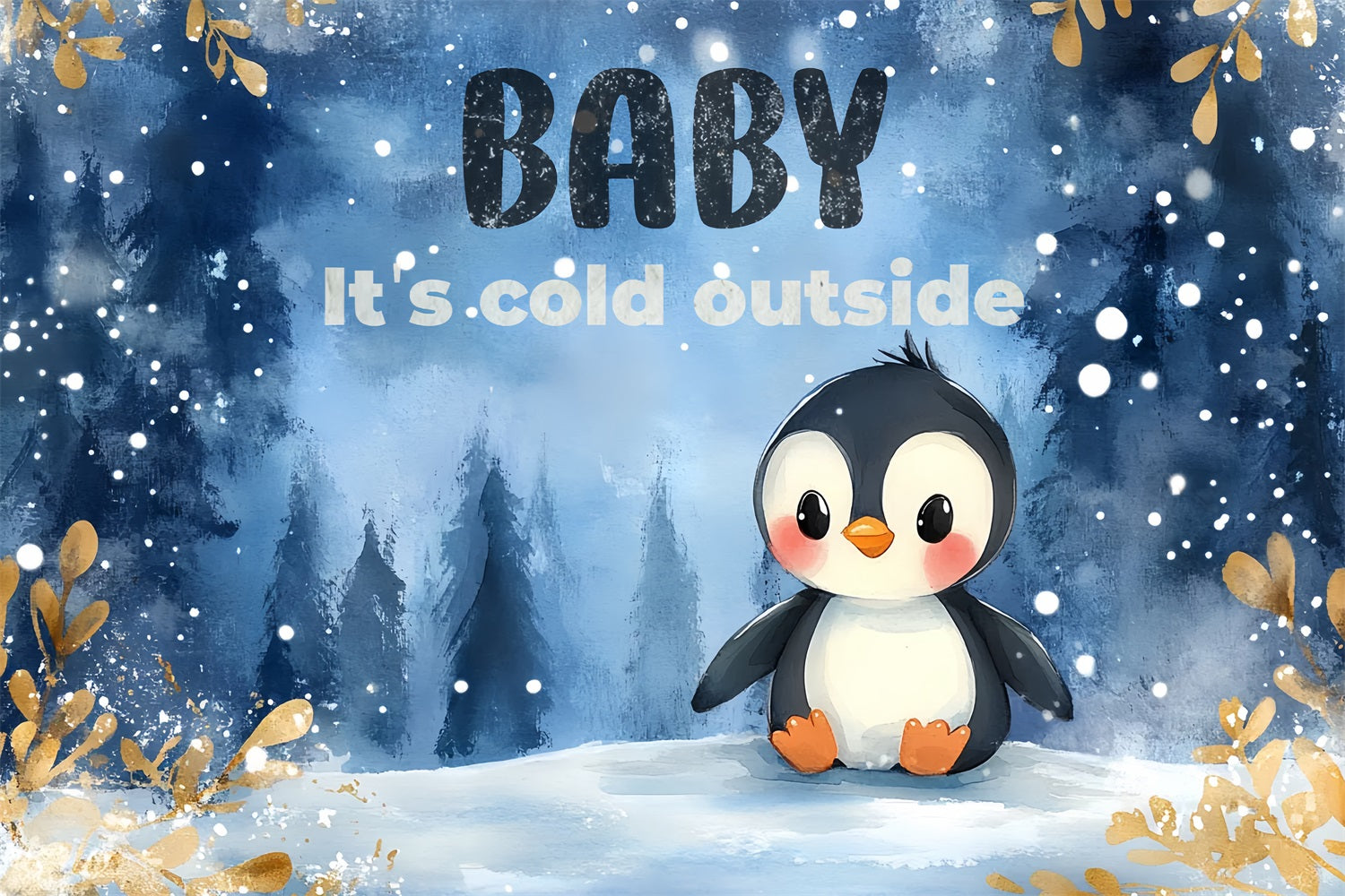 Winter Wonderland Baby Shower Backdrop Snow Little Penguin Backdrop CSH2-178