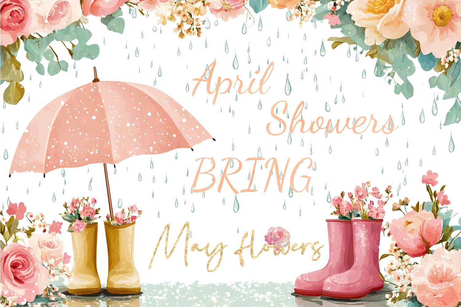 Baby Shower Photo Backdrops Rainy Day Flowers Joy Backdrop CSH2-182