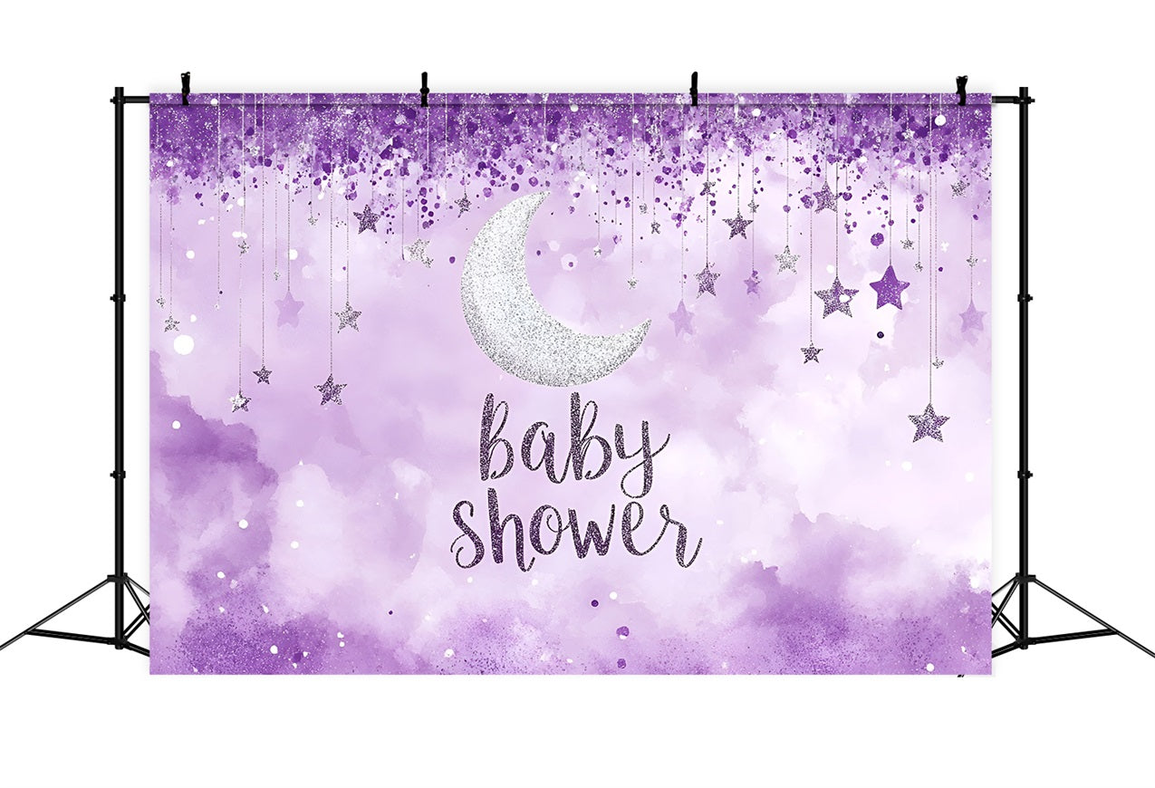 Baby Shower Photo Backdrop Twinkling Moon Stars Purple Backdrop CSH2-184