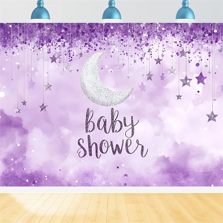 Baby Shower Photo Backdrop Twinkling Moon Stars Purple Backdrop CSH2-184