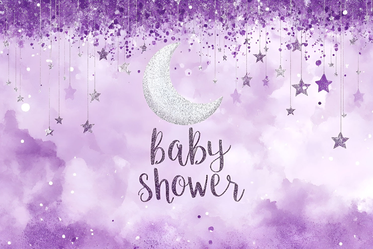 Baby Shower Photo Backdrop Twinkling Moon Stars Purple Backdrop CSH2-184