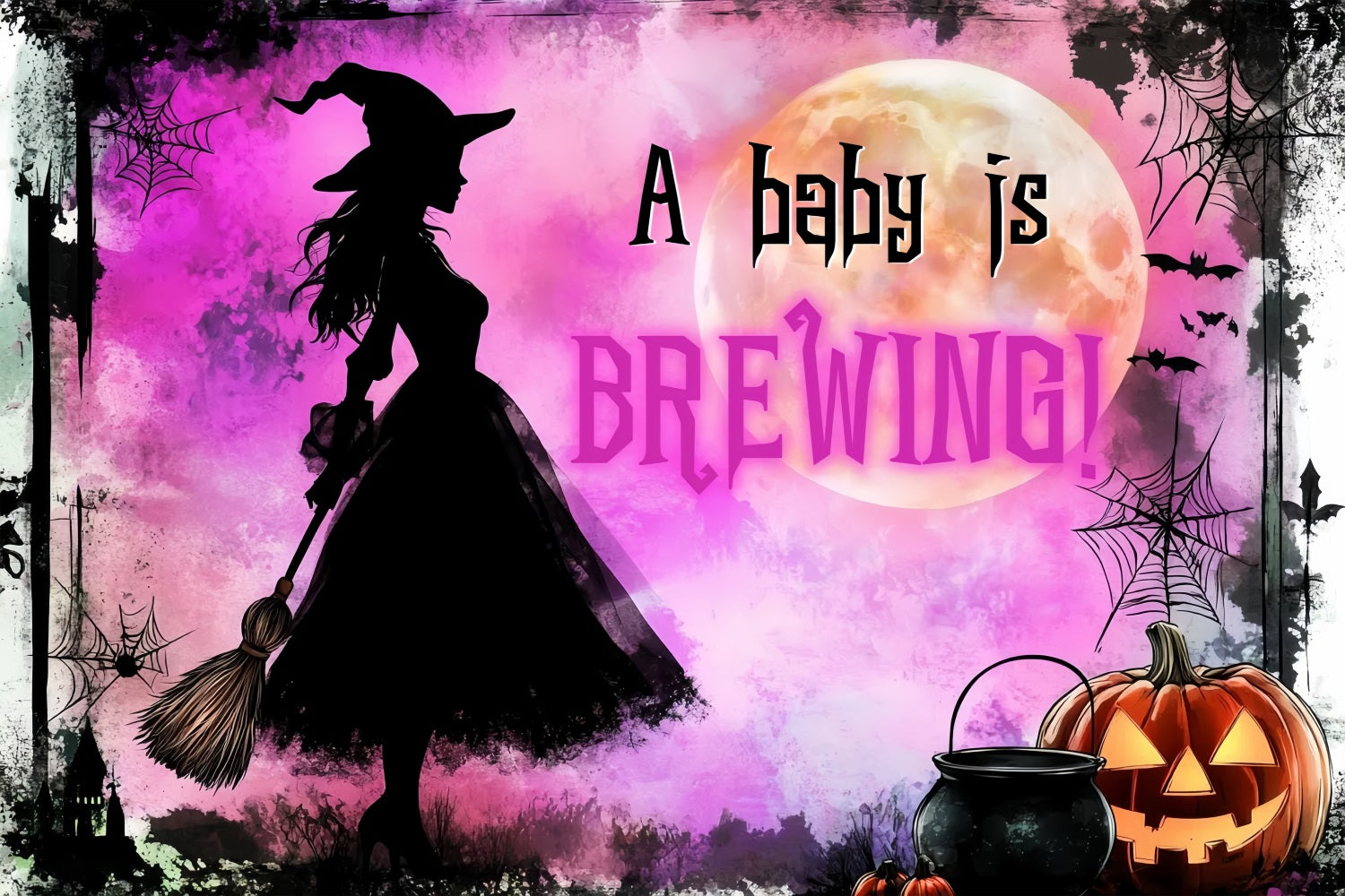 Backdrops For Baby Shower Halloween Witch Baby Reveal Backdrop CSH2-187