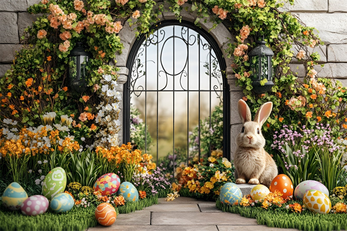 Easter Backdrops Ideas Floral Archway Painted Eggs Backdrop CSH2-19