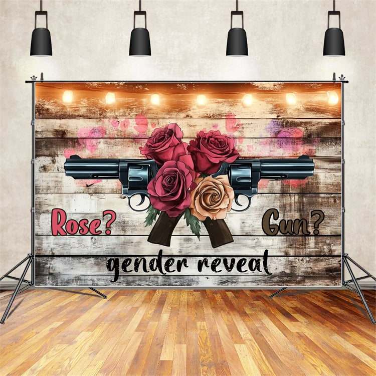 Backdrop For Baby Shower Rustic Rose Gun Gender Reveal Backdrop CSH2-191