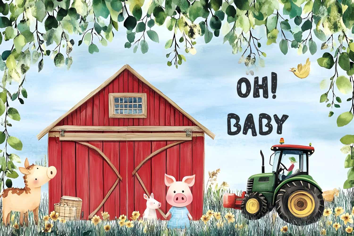 Photo Backdrop For Baby Shower Barnyard Baby Welcome Backdrop CSH2-192