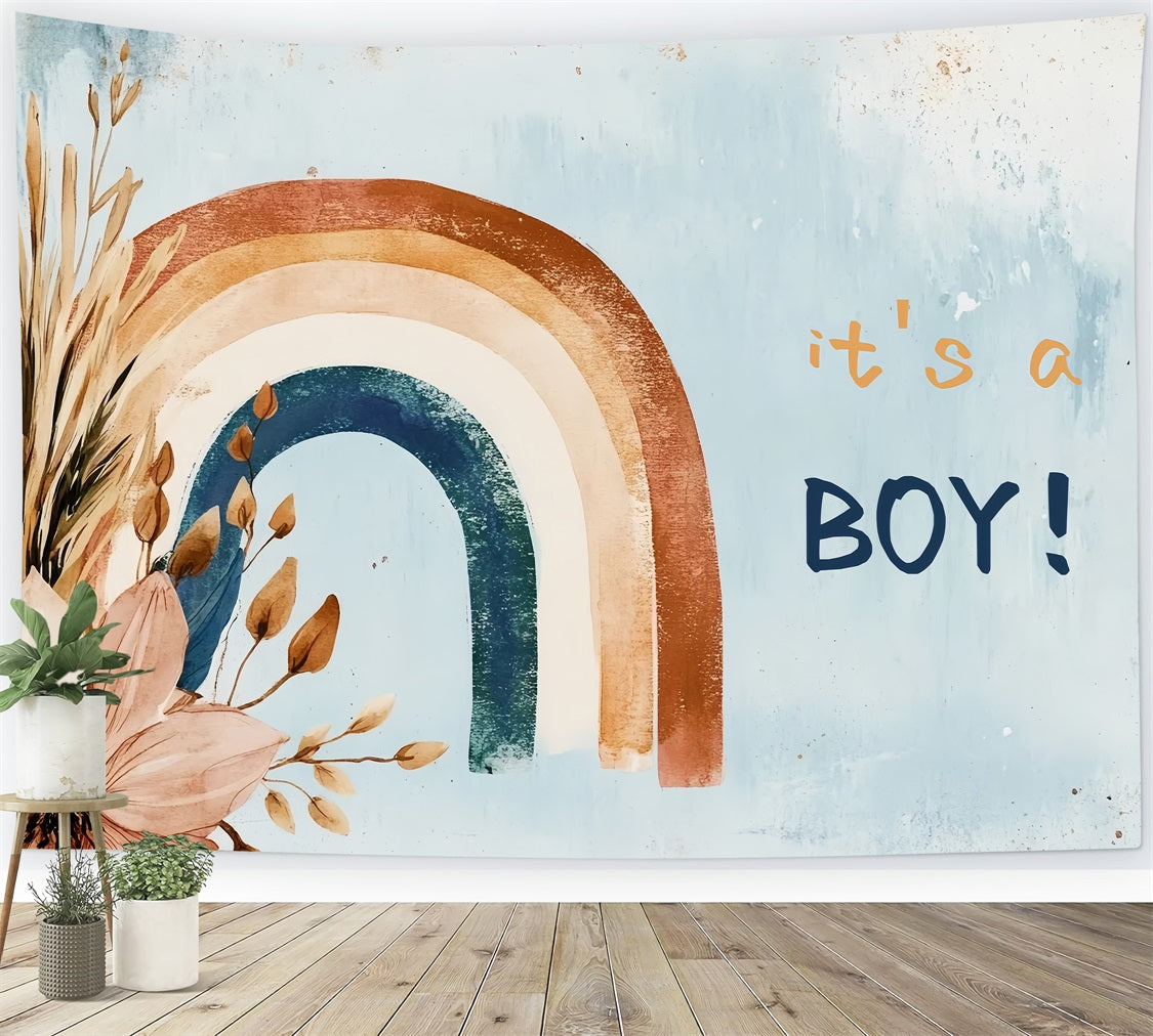 Baby Shower Backdrop Vintage Rainbow Boy Gender Reveal Backdrop CSH2-194