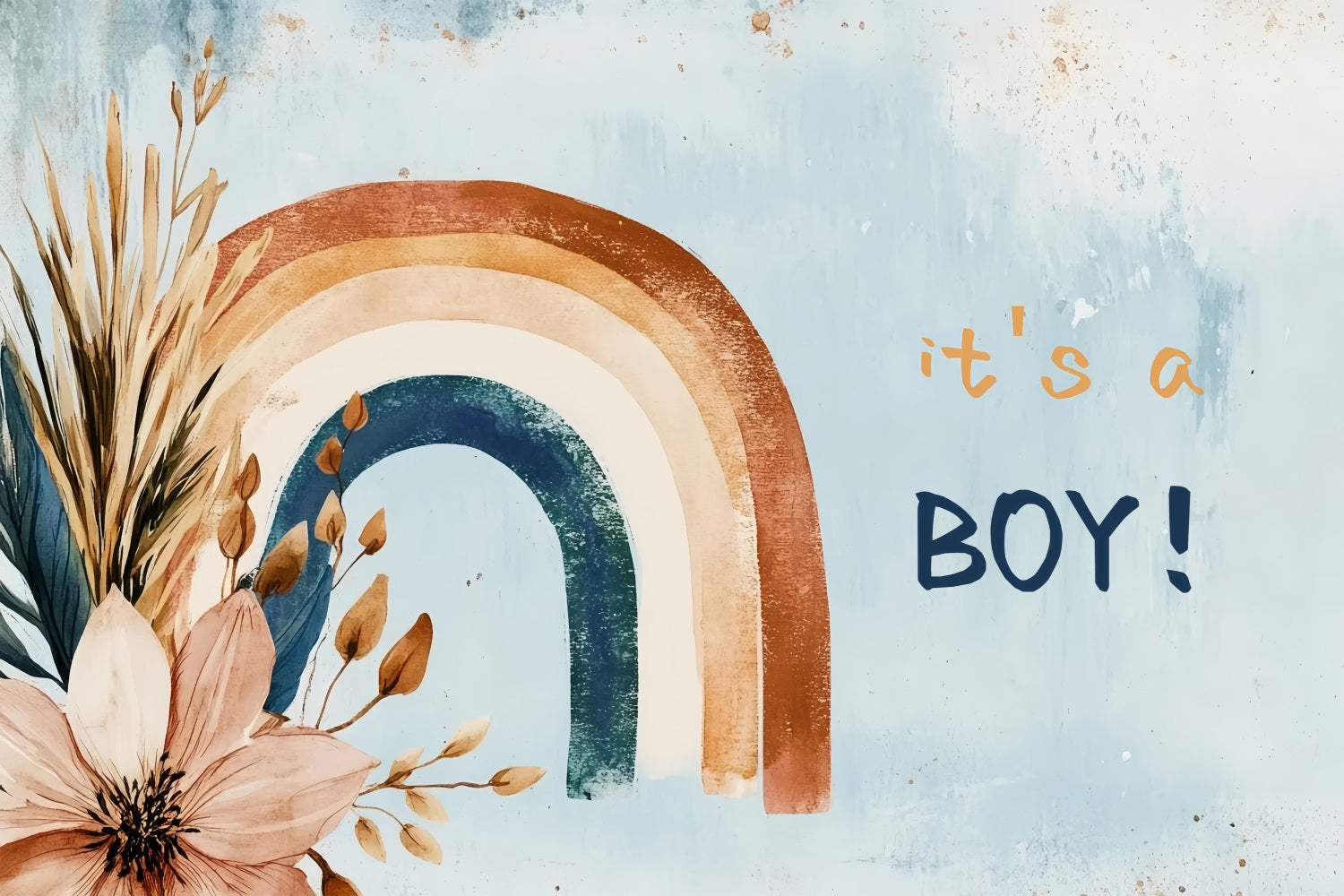 Baby Shower Backdrop Vintage Rainbow Boy Gender Reveal Backdrop CSH2-194