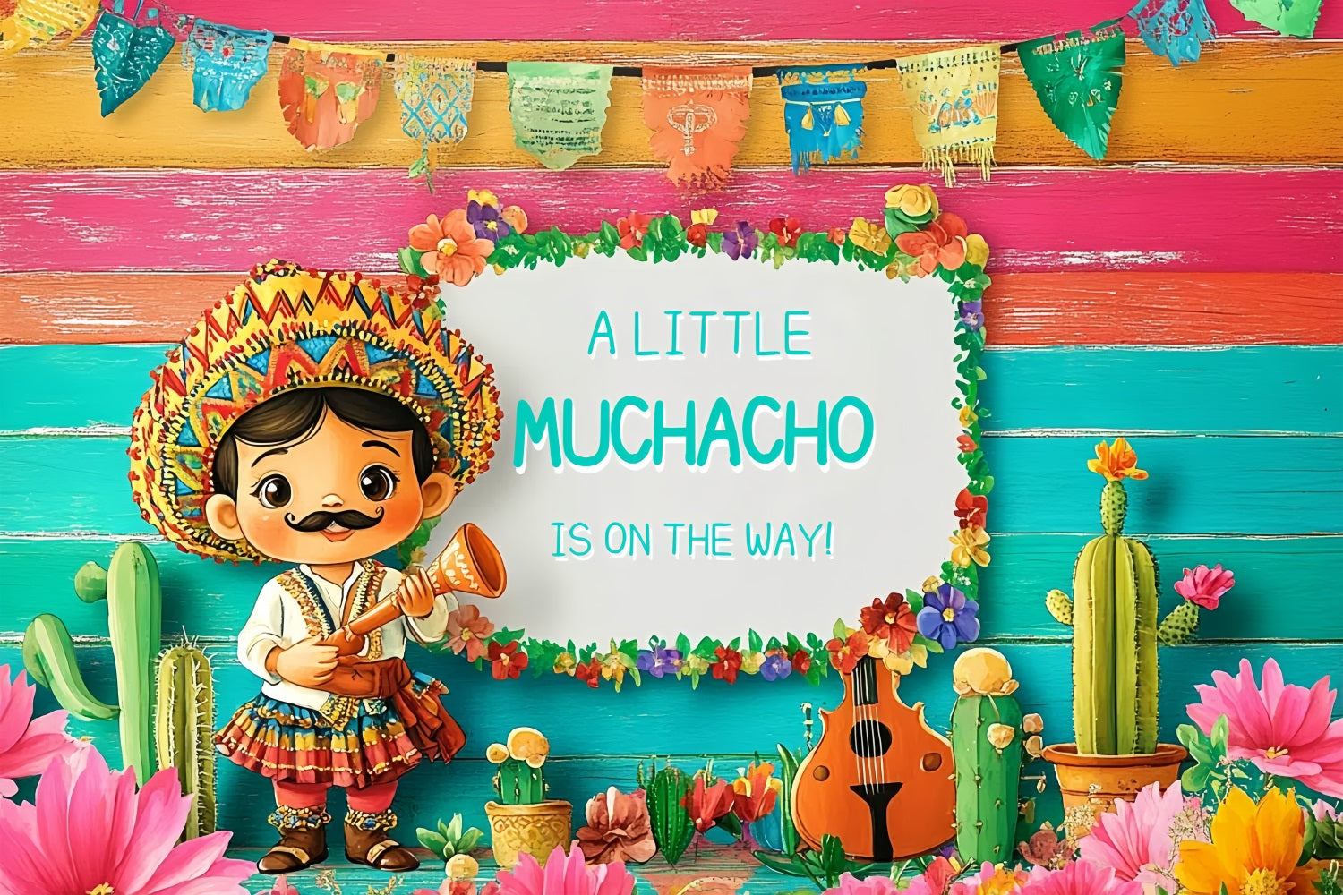 Baby Shower Photo Backdrop Mexican Fiesta Gender Reveal Backdrop CSH2-196