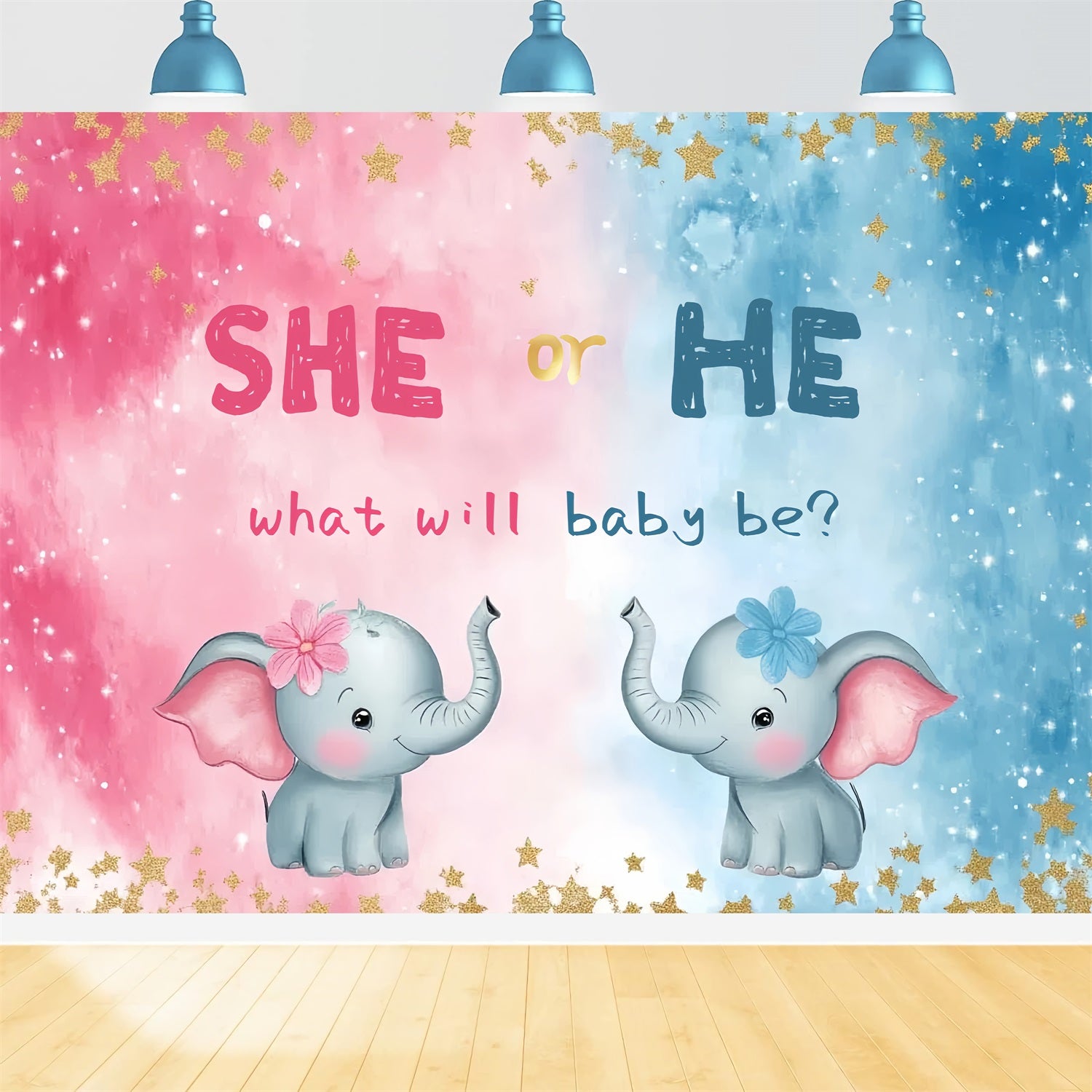 Baby Shower Photo Backdrops Pink Blue Elephant Fun Backdrop CSH2-200