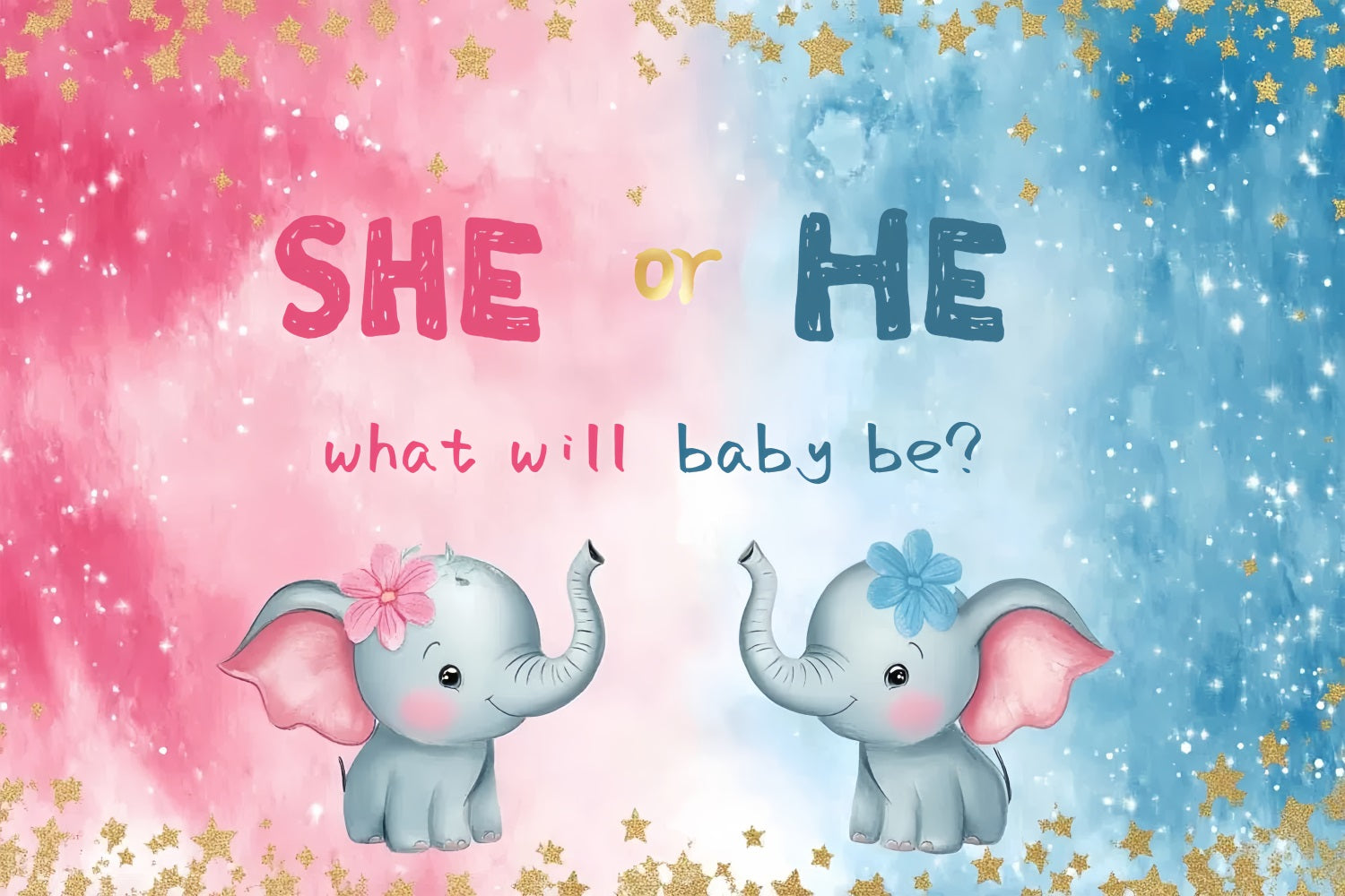 Baby Shower Photo Backdrops Pink Blue Elephant Fun Backdrop CSH2-200