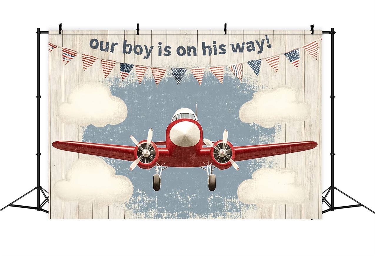 Baby Shower Backdrop Boy Vintage Airplane Baby Arrival Backdrop CSH2-202