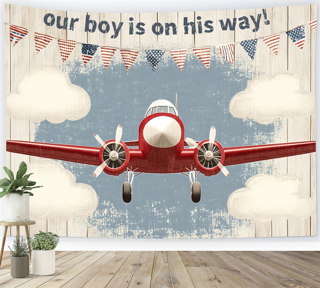 Baby Shower Backdrop Boy Vintage Airplane Baby Arrival Backdrop CSH2-202