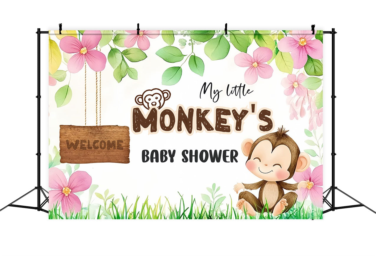 Baby Shower Backdrops Adorable Monkey Baby Welcome Backdrop CSH2-204