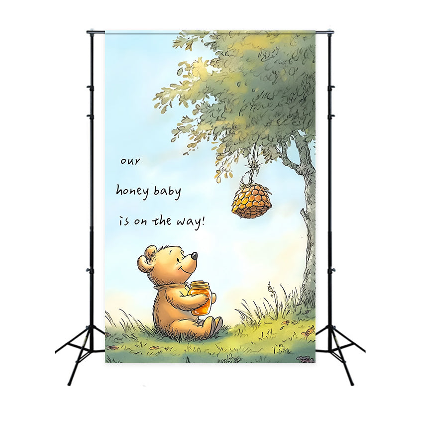 Baby Shower Photo Backdrops Honey Bear Baby Announcement Backdrop CSH2-215