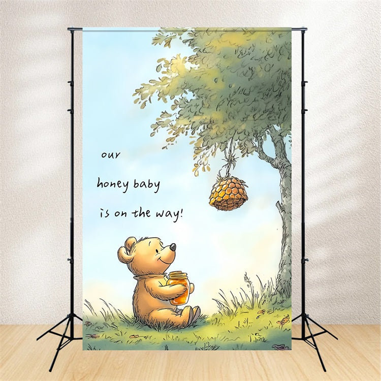 Baby Shower Photo Backdrops Honey Bear Baby Announcement Backdrop CSH2-215