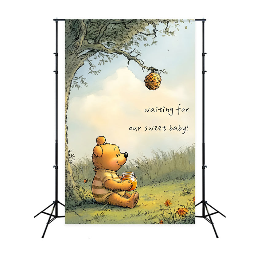 Baby Shower Backdrops Adorable Honey Bear Baby Awaiting Backdrop CSH2-216