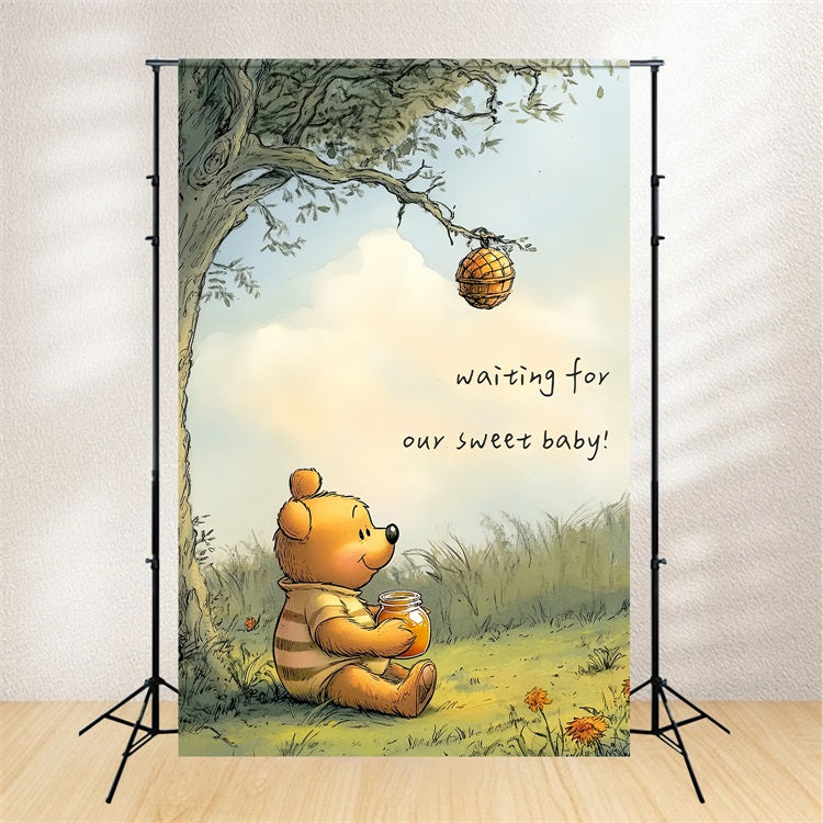 Baby Shower Backdrops Adorable Honey Bear Baby Awaiting Backdrop CSH2-216