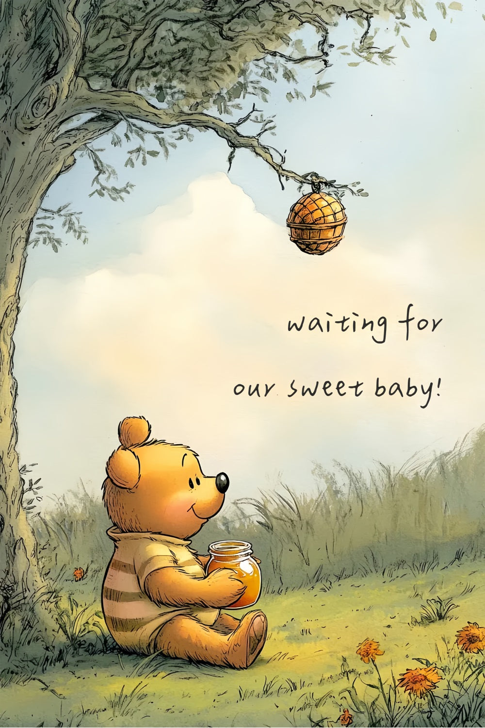 Baby Shower Backdrops Adorable Honey Bear Baby Awaiting Backdrop CSH2-216