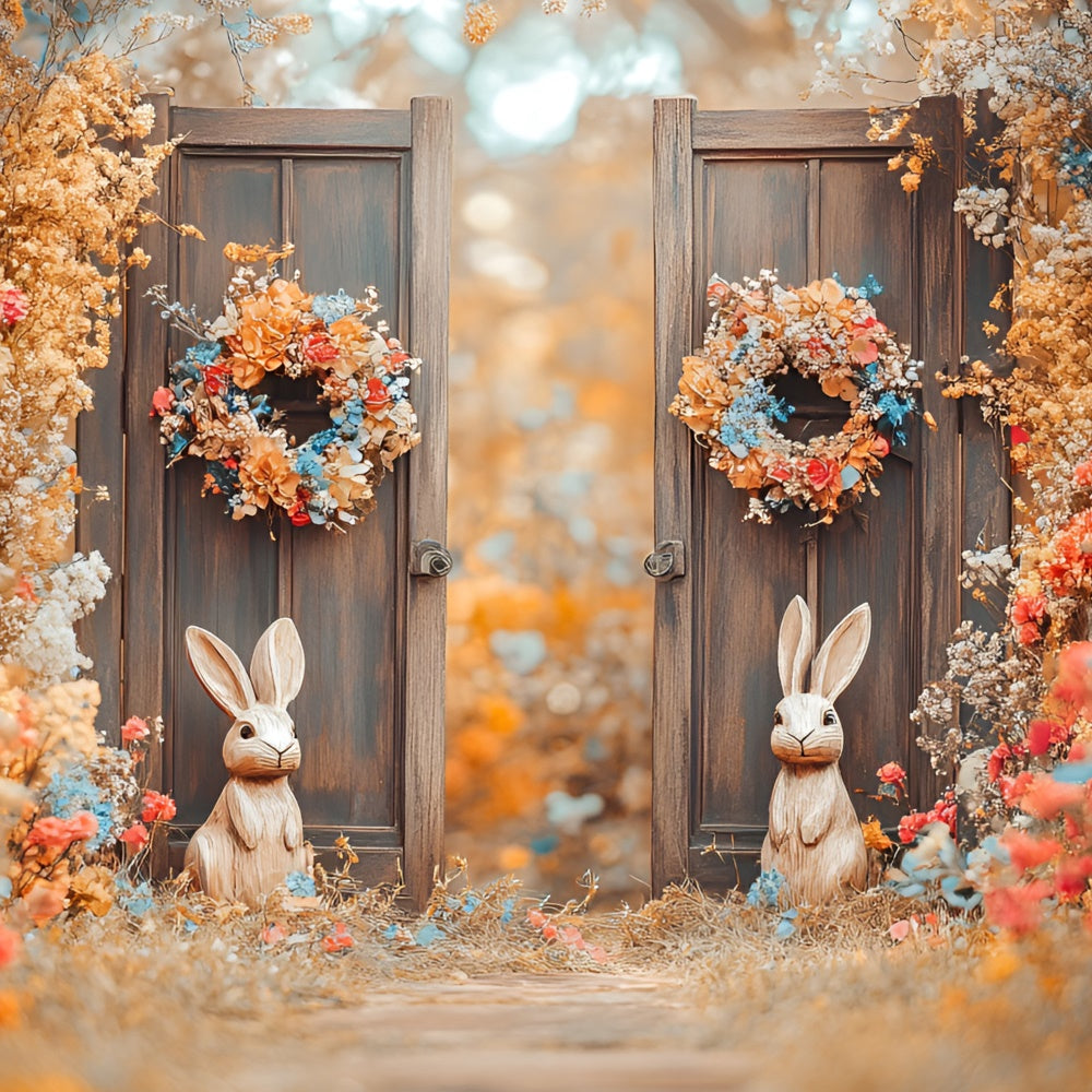 Easter Picture Backdrops Bunny Garden Floral Wreaths Backdrop CSH2-22